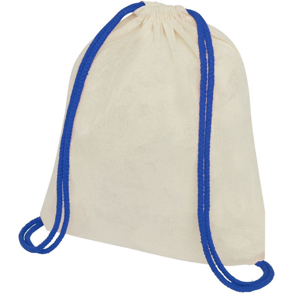 Logo trade promotional products image of: Oregon 100 g/m² cotton drawstring bag with coloured cords 5L