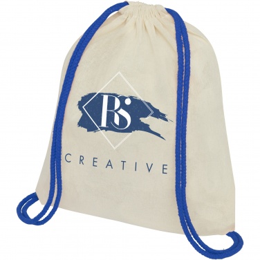 Logo trade promotional product photo of: Oregon 100 g/m² cotton drawstring bag with coloured cords 5L