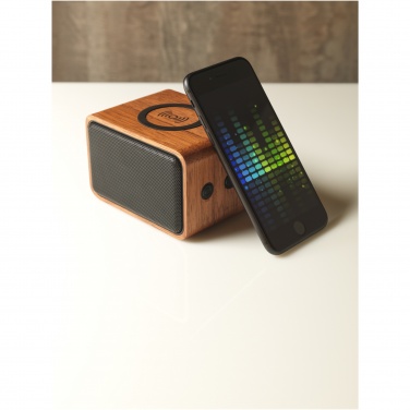 Logo trade corporate gifts picture of: Wooden 3W speaker with wireless charging pad