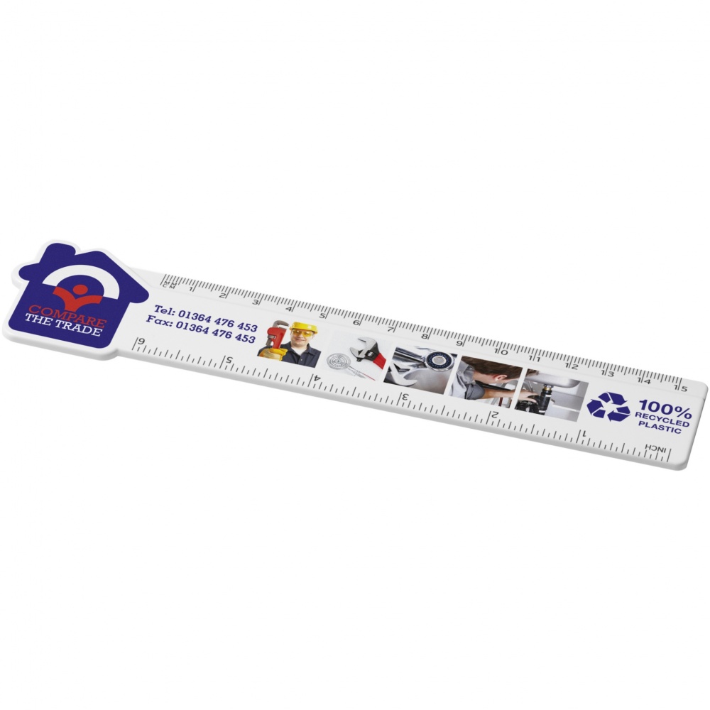 Logo trade corporate gifts picture of: Tait 15 cm house-shaped recycled plastic ruler