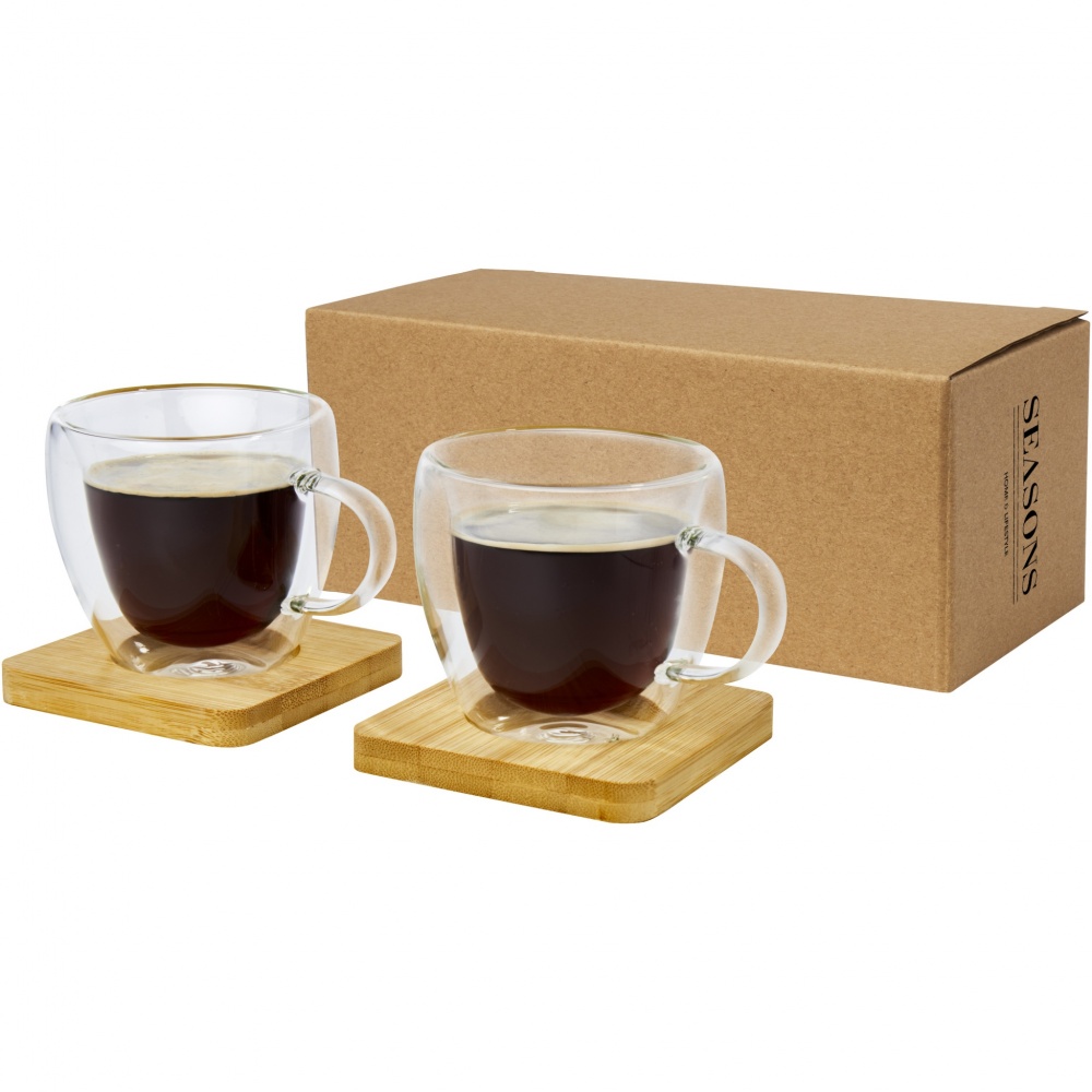Logo trade corporate gift photo of: Manti 2-piece 100 ml double-wall glass cup with bamboo coaster 
