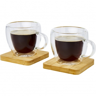 Logo trade corporate gift photo of: Manti 2-piece 100 ml double-wall glass cup with bamboo coaster 