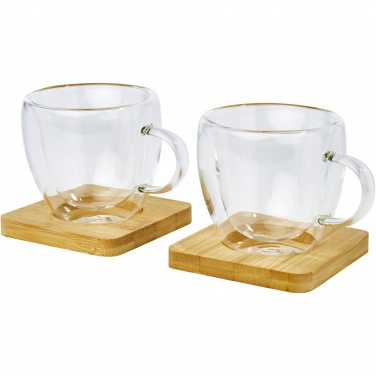 Logotrade promotional product image of: Manti 2-piece 100 ml double-wall glass cup with bamboo coaster 