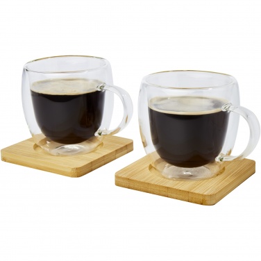 Logo trade promotional merchandise picture of: Manti 2-piece 250 ml double-wall glass cup with bamboo coaster 