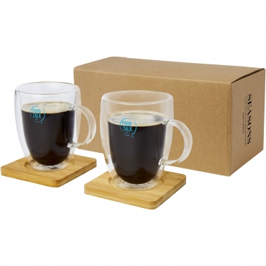 Logotrade corporate gift picture of: Manti 2-piece 350 ml double-wall glass cup with bamboo coaster 