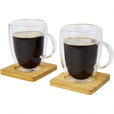 Logo trade promotional merchandise photo of: Manti 2-piece 350 ml double-wall glass cup with bamboo coaster 