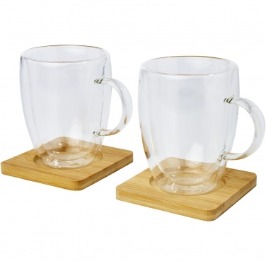 Logo trade advertising products image of: Manti 2-piece 350 ml double-wall glass cup with bamboo coaster 