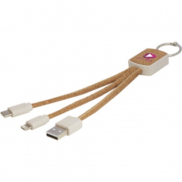 Logo trade promotional merchandise photo of: Bates wheat straw and cork 3-in-1 charging cable