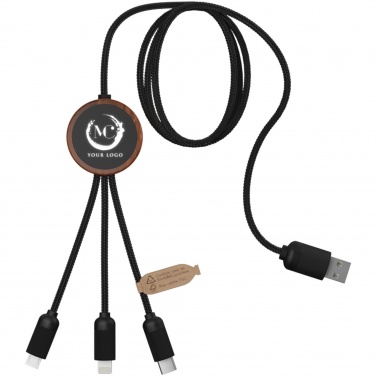 Logotrade corporate gift image of: SCX.design C36 3-in-1 rPET light-up logo extended charging cable with round bamboo casing
