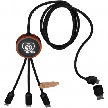Logo trade corporate gifts image of: SCX.design C37 5-in-1 rPET light-up logo charging cable with round wooden casing