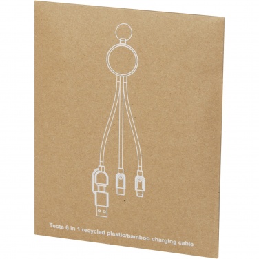 Logo trade promotional items image of: Tecta 6-in-1 recycled plastic/bamboo charging cable with keyring