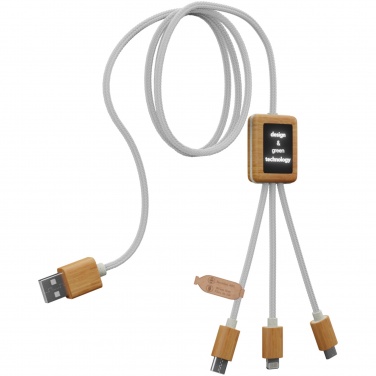 Logo trade corporate gift photo of: SCX.design C39 3-in-1 rPET light-up logo charging cable with squared bamboo casing