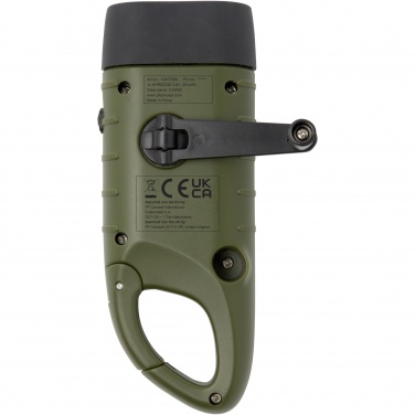 Logotrade promotional item image of: Helios recycled plastic solar dynamo flashlight with carabiner