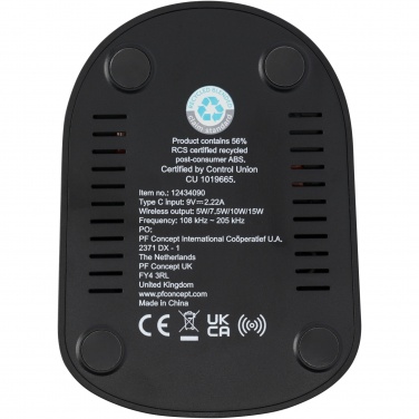Logo trade promotional merchandise image of: Loop 15W dual coil RCS recycled plastic wireless charging stand