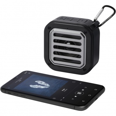 Logo trade promotional giveaways image of: Solo 3W IPX5 RCS recycled plastic solar Bluetooth® speaker with carabiner 