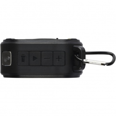 Logotrade promotional merchandise photo of: Solo 3W IPX5 RCS recycled plastic solar Bluetooth® speaker with carabiner 