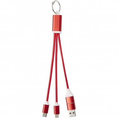 Logo trade advertising products image of: Metal 4-in-1 recycled aluminium charging cable with keychain