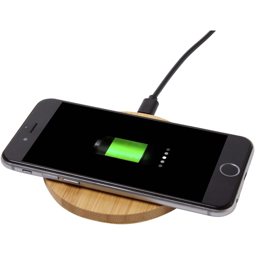 Logo trade business gifts image of: Essence 15W bamboo wireless charging pad