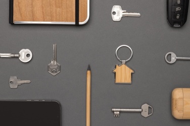 Logo trade advertising products picture of: RCS recycled zinc alloy house keychain with bamboo