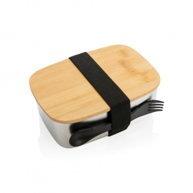 Logotrade promotional merchandise photo of: Stainless steel lunchbox with bamboo lid and spork