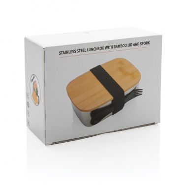 Logo trade advertising product photo of: Stainless steel lunchbox with bamboo lid and spork