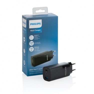 Logotrade business gift image of: Philips 65W ultra fast PD 3-port USB wall charger