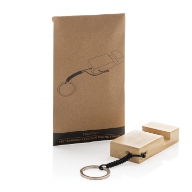 Logo trade business gift photo of: Standkey bamboo keychain phone stand