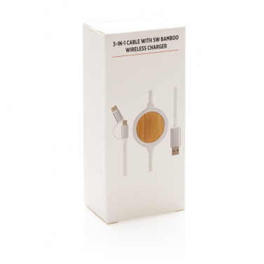 Logo trade promotional products picture of: 3-in-1 cable with 5W bamboo wireless charger