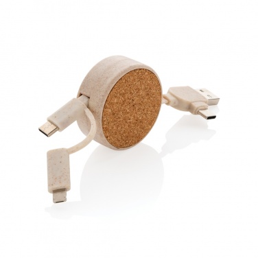 Logotrade corporate gift picture of: Cork and Wheat 6-in-1 retractable cable