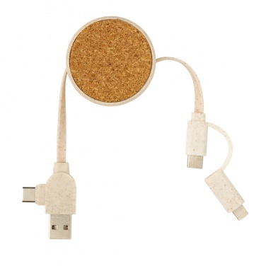 Logo trade advertising product photo of: Cork and Wheat 6-in-1 retractable cable