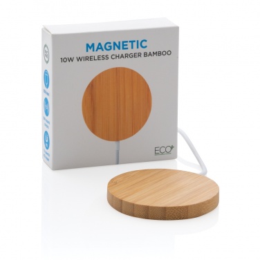 Logo trade corporate gifts image of: 10W bamboo magnetic wireless charger