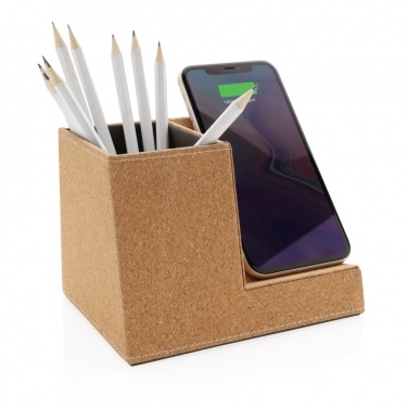 Logotrade promotional product image of: Cork pen holder and 5W wireless charger
