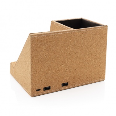 Logo trade advertising products image of: Cork pen holder and 5W wireless charger