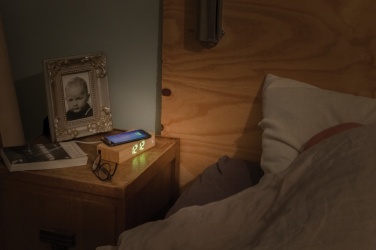 Logotrade promotional items photo of: Bamboo alarm clock with 5W wireless charger