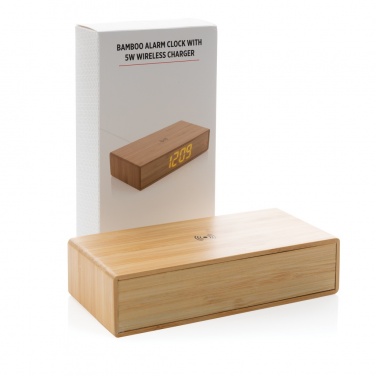 Logo trade advertising product photo of: Bamboo alarm clock with 5W wireless charger