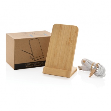 Logo trade corporate gift photo of: Bamboo 5W wireless charging stand