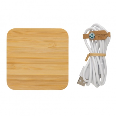 Logo trade business gifts image of: Bamboo 10W wireless charger with USB