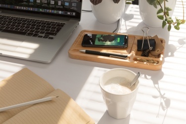 Logotrade promotional items photo of: Bamboo desk organiser 10W wireless charger