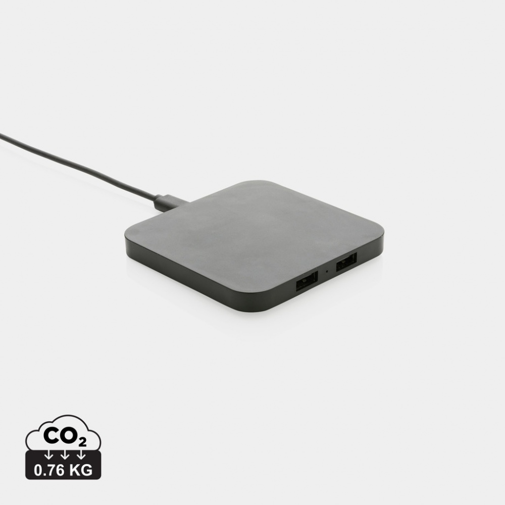 Logo trade corporate gift photo of: RCS recycled plastic 10W Wireless charger with USB Ports