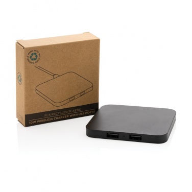 Logo trade promotional items image of: RCS recycled plastic 10W Wireless charger with USB Ports