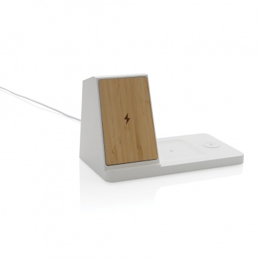 Logo trade business gift photo of: Ontario recycled plastic & bamboo 3-in-1 wireless charger
