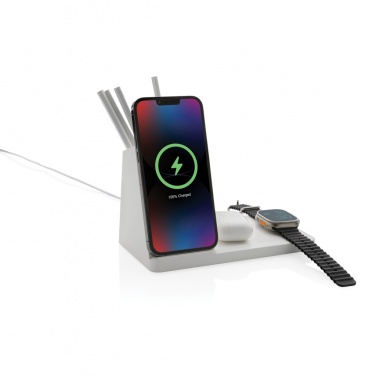 Logotrade promotional merchandise photo of: Ontario recycled plastic & bamboo 3-in-1 wireless charger
