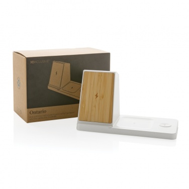 Logotrade corporate gift picture of: Ontario recycled plastic & bamboo 3-in-1 wireless charger