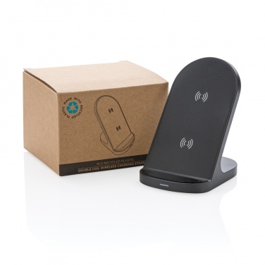 Logotrade promotional item picture of: RCS recycled plastic double coil wireless stand 15W