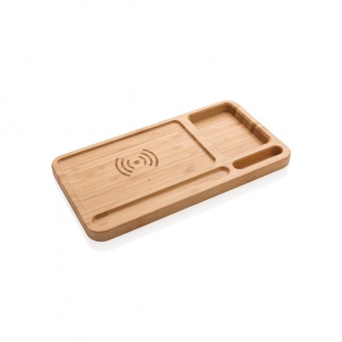 Logo trade promotional items image of: Bamboo desk organiser 5W wireless charger