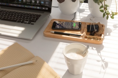 Logo trade promotional items image of: Bamboo desk organiser 5W wireless charger