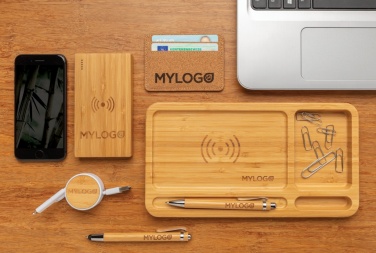 Logotrade advertising products photo of: Bamboo desk organiser 5W wireless charger