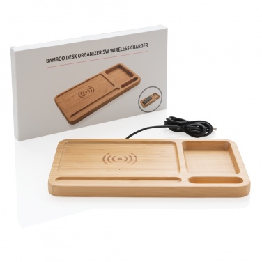 Logo trade promotional gifts image of: Bamboo desk organiser 5W wireless charger