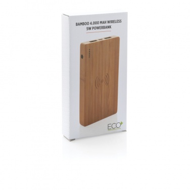 Logo trade advertising products picture of: Bamboo 4.000 mAh wireless 5W Powerbank