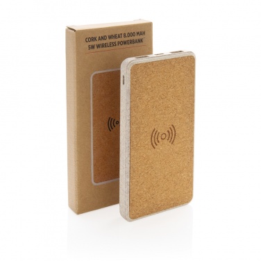 Logo trade promotional item photo of: Cork and Wheat Straw 8.000 mAh 5W wireless powerbank
